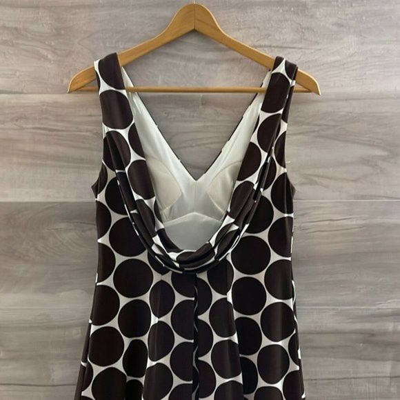 Eliza J Womens White Brown Polka Dot Sleeveless V Neck Midi Sheath Dress Size 8 - Picture 2 of 13